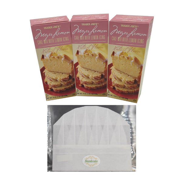 Meyer Lemon Cake Mix Bundle Includes Three 19 Oz Boxes of Trader Joe’s Meyer Lemon Cake Mix With Lemon Icing and a Sunivale Chef Hat. Each Box Makes 1 Loaf For 3 Loaves Total! Enjoy Summer Flavors!