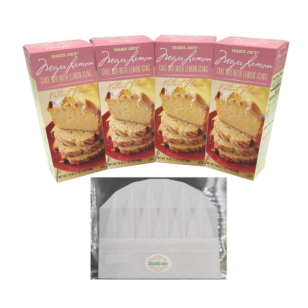 Meyer Lemon Cake Mix Bundle Includes Four 19 Oz Boxes of Trader Joe’s Meyer Lemon Cake Mix With Lemon Icing and a Sunivale Chef Hat. Each Box Makes 1 Loaf For 4 Loaves Total! Enjoy Summer Flavors!